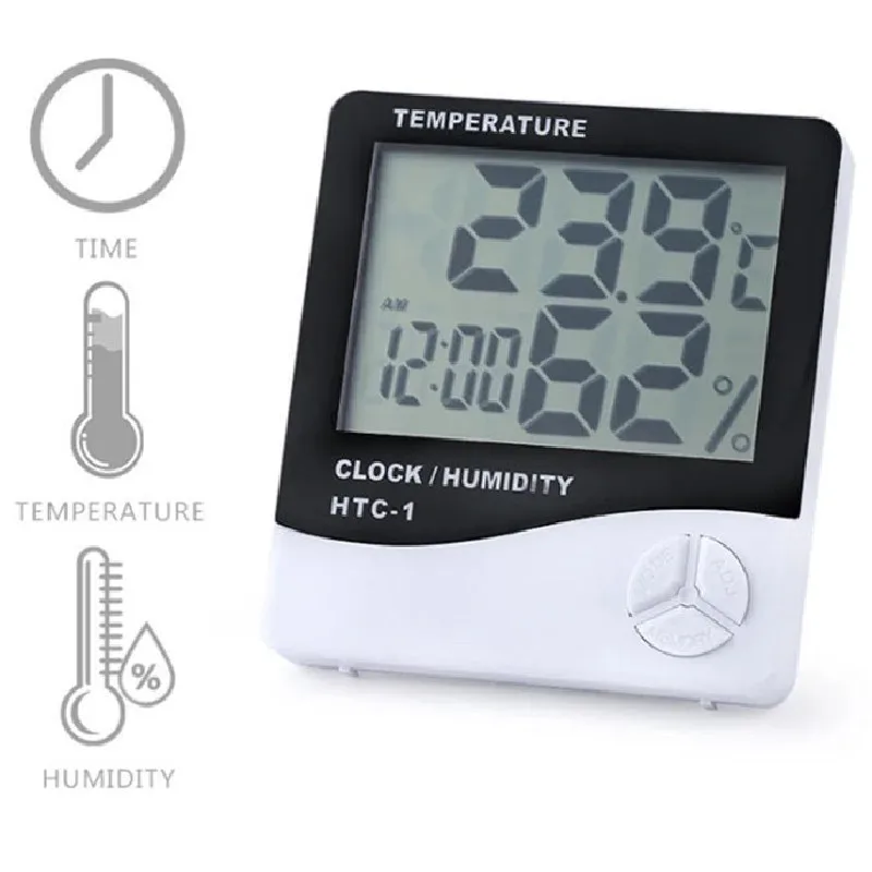 HTC-1 HTC-2 Indoor Room LCD Electronic Temperature Humidity Meter Digital Thermometer Hygrometer Weather Station Alarm Clock