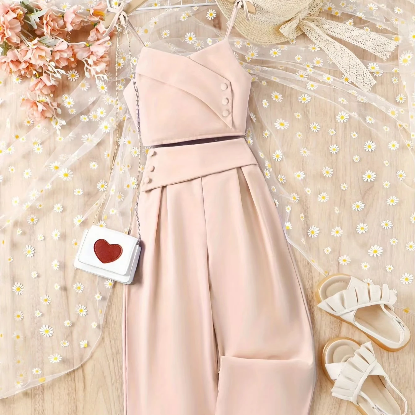 Teenage Clothes Support Customized Girls Summer Camisole Tops and Trousers  Sets Girls Outfit For 5-14Y Children Clothing Set