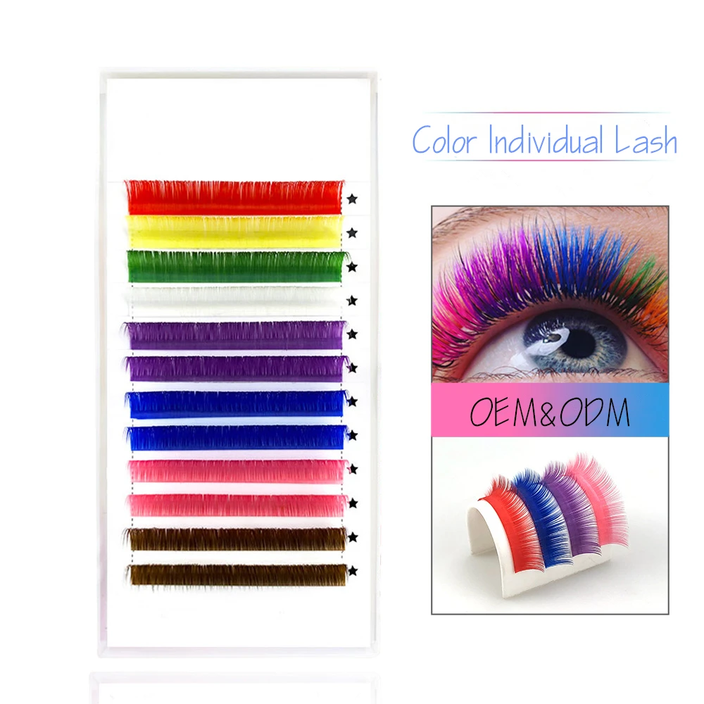 Individual Rainbow Color Multi Two Tone Wholesale Colorful Lashes lash Extension colored eyelashes Korean Custom Velvet Silk