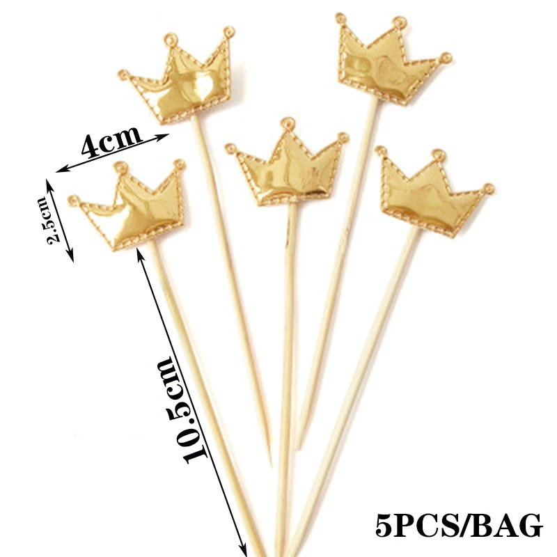 5pcs Colorful Star Love Heart Shaped Crown Cake Topper Happy Birthday Cake Topper Kids Favors Party Supplies Home Decoration