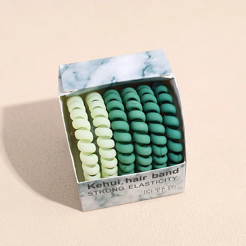 New 6 Pcs Each Box Stretchy Silicone Wrist Hair Coil Bracelet Ponytail Hair Accessories Elastic Telephone Cord Hair Ties