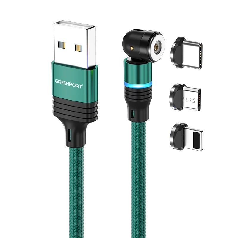  Wholesale on stock magnetic charging cable 3 in 1 nylon braided 540 rotation mobile phone