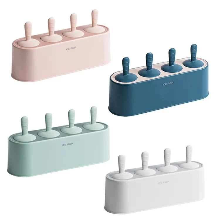 4 Grid 3d Silicone Easy Release Ice Cream Mold Summer Homemade Diy Popsicle Mold Ice Pop Tray Popsicle Box