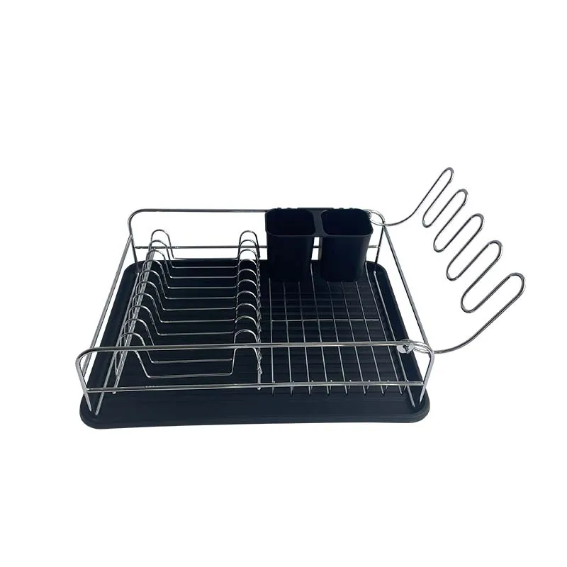 Europe Small Size Household Kitchen Dish And Bowl Storage Drainer Dish Rack Chrome Wire Dish Drain Rack With Drip Tray