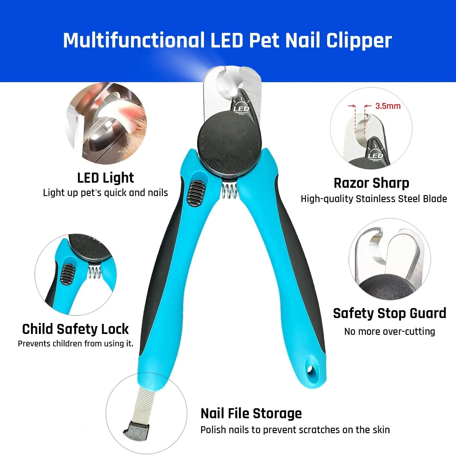 Щипчики для ногтей со светодиодами освещают кровообращение на ногтях и когтях триммер защитный прибор собак кошек