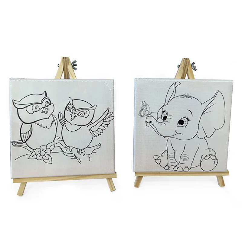Tercel Creative Multi Design Diy Canvas Painting Kids Painting Set Kit Pre Drawn with Brush Art Kit for Kids Color Filling