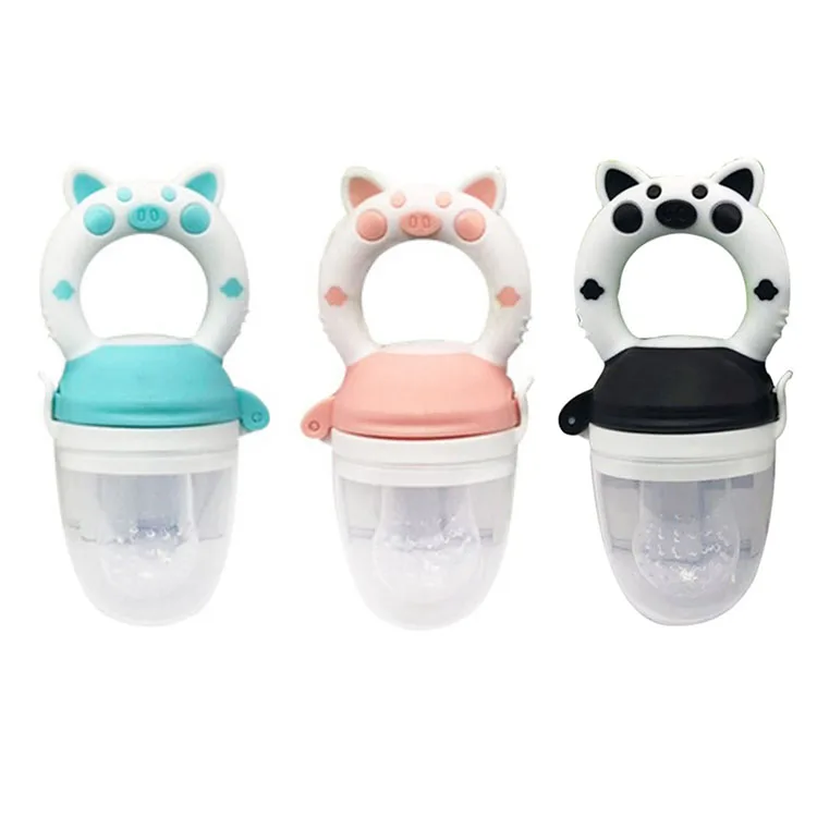 Hot Sell Small Cartoon Pig Handle Pacifier Feeder Food Grade Silicone Training Nipple Fresh Fruit Nibbler Teat Pacifier