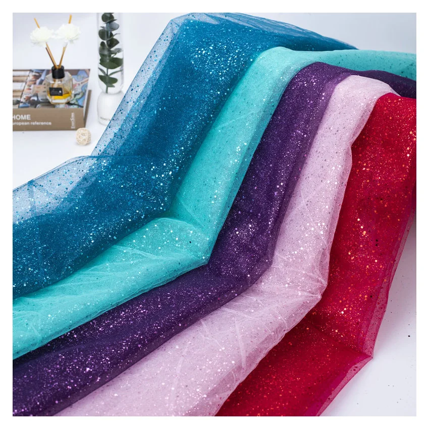 HG1059 Cheap Ready to Ship Colors Metallic Print Sequins Tulle Glitter fabric
