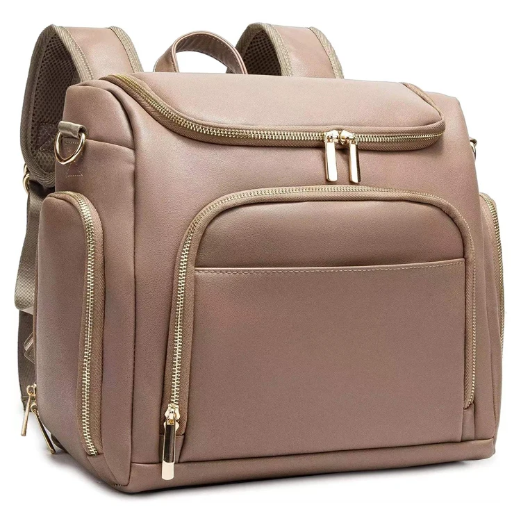 Custom Water Proof large capacity waterproof pu leather diaper bag mommy Backpack Travel maternity bag Nappy Changing Backpacks