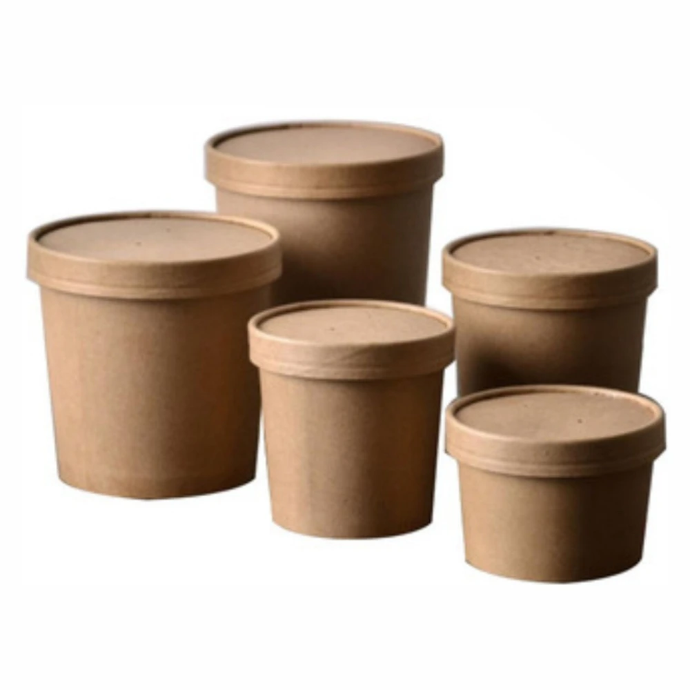 500 750 1000 Ml Disposable Fast Food Packing Soup Boxes, Containers Salad Bowls Kraft Paper Bowls With Lids/