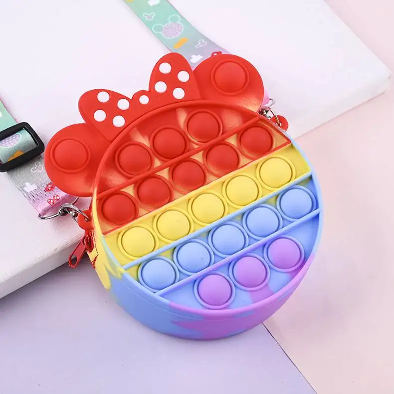 Mini Mickey & Minnie Kids Silicone Shoulder Crossbody Messenger Push Bubble Dimple Anti Stress Sensory  Pop Fidget Bag Purse