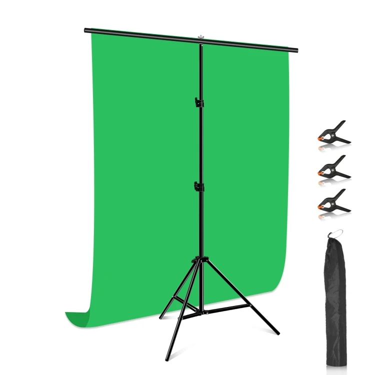 PULUZ 1x2m T-Shape  Backdrop Crossbar Bracket Kit Photo Studio Support  Photography Background Stand with Clips( Green)