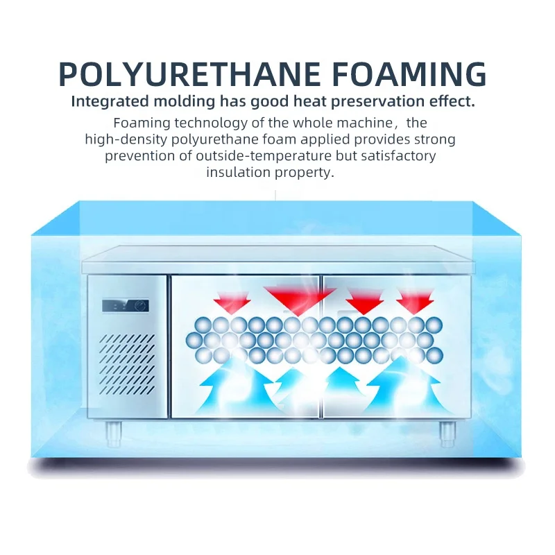 Commercial stainless steel fresh-keeping freezer cabinet Restaurant kitchen refrigeration worktable.