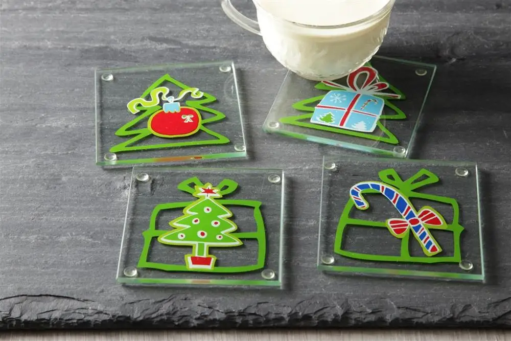 
1C screen printing tempered glass coaster 10x10cm 