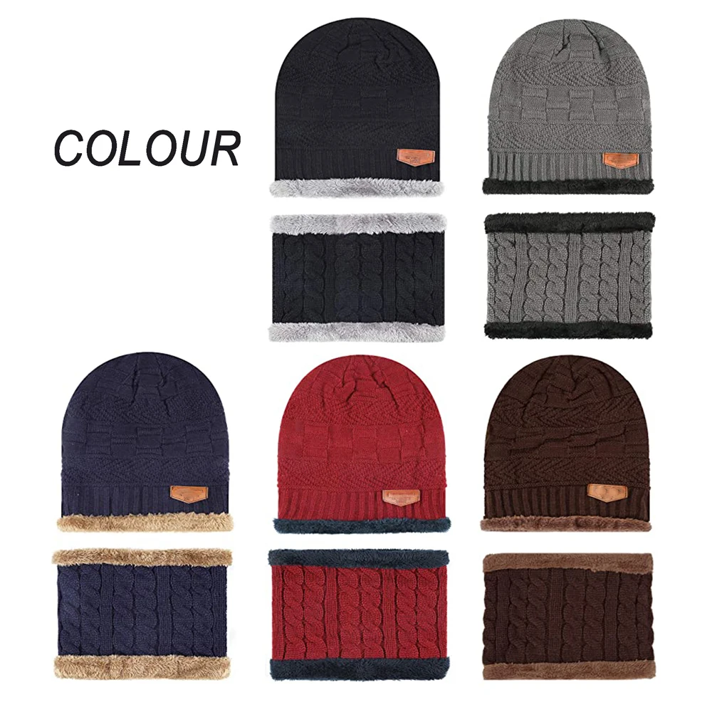 Custom Logo Mens Womens Winter Beanie Hat Scarf Set Warm Knit Hat Thick Fleece Lined Winter Cap Warmer Neck for Outdoor Sports