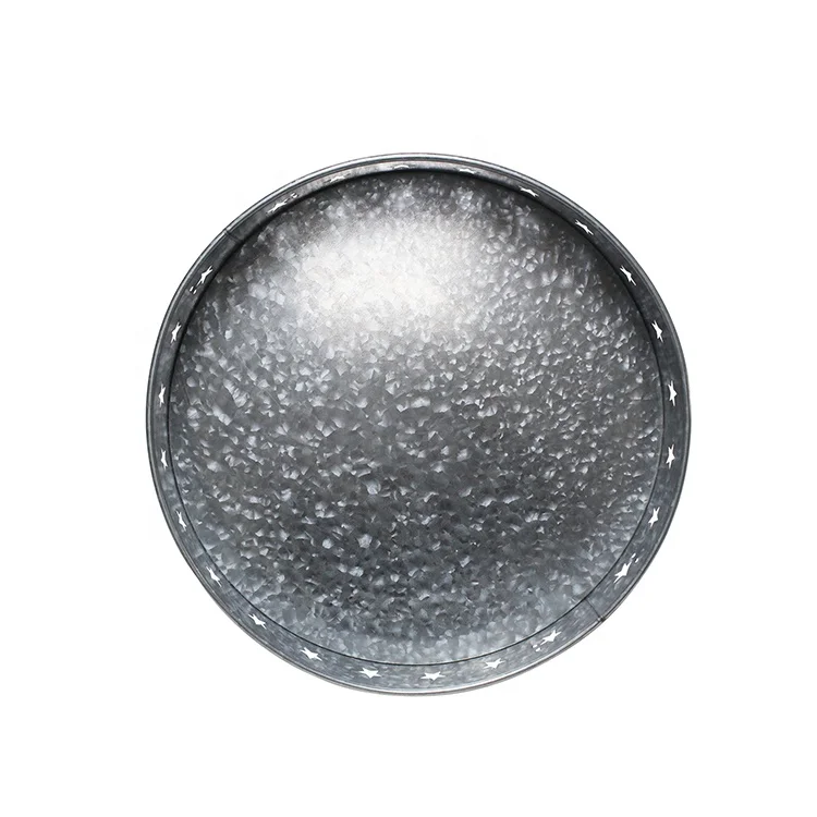 Stars Printed Sliver Round Galvanized Metal Serving Tray for Rustic Home Decor