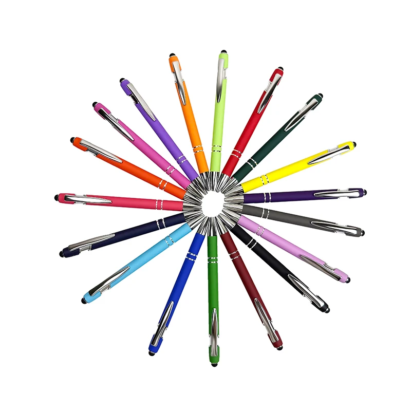 Promotional Custom Logo Ballpoint Cheap Aluminum Business Aluminum Soft Rubber Touch Screen Mobile Phone 0.5 mm Writing Width