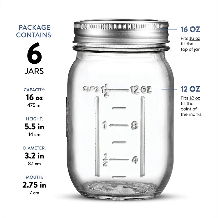 Glass Jar Supplier Wholesale Wide Mouth Glass Mason Canning Jars 4oz 8oz 16 oz 32 oz Glass Storage Jars with Lids for jam pickle
