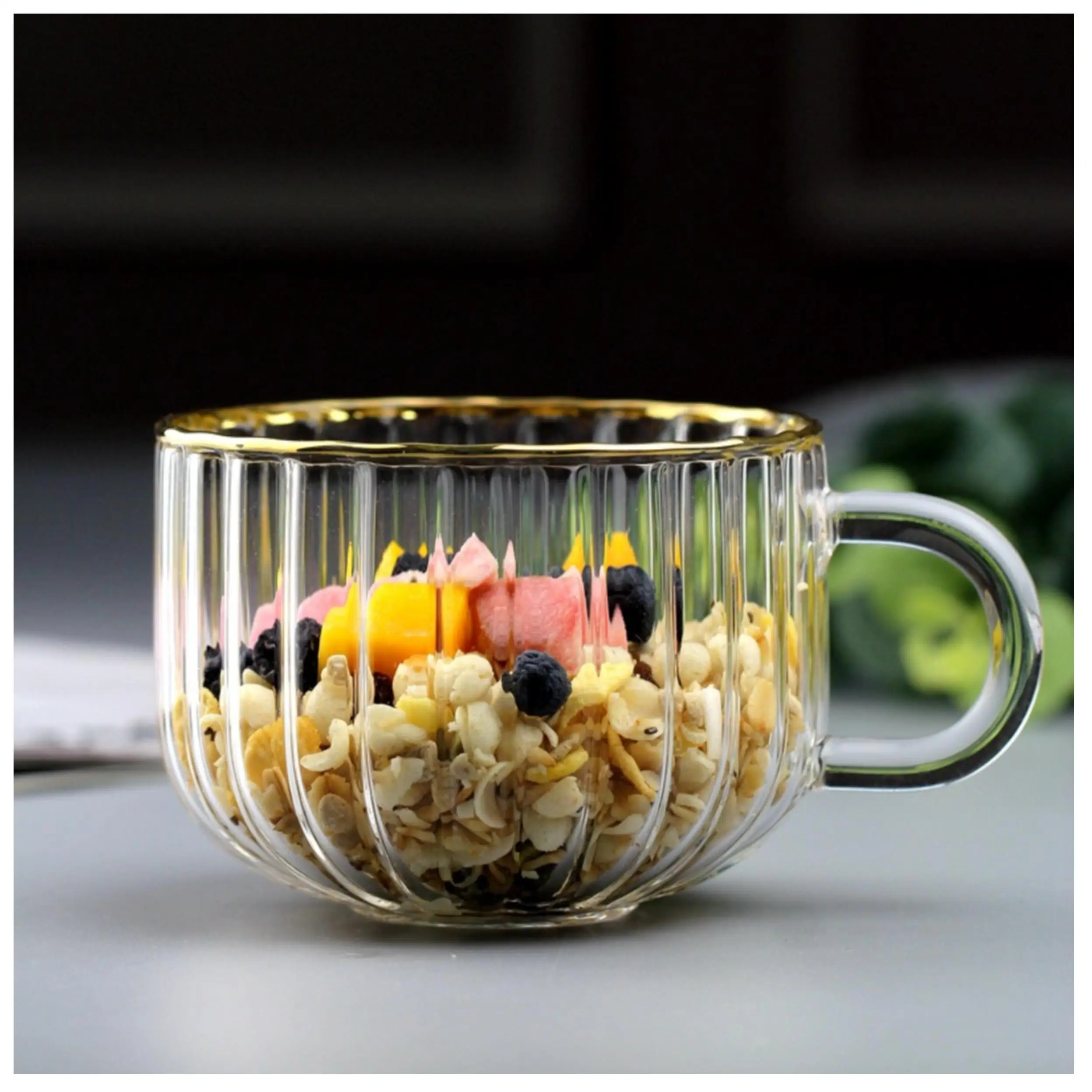 High Temperature Resistant Simple Style Pumpkin Shape Design Crystal Glass Cup for Breakfast and Milk
