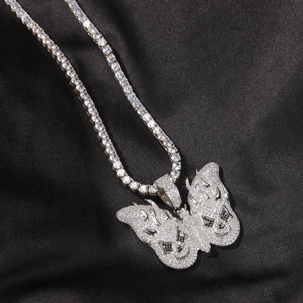 
new arrivals iced out butterfly ghost wing necklace pendant 