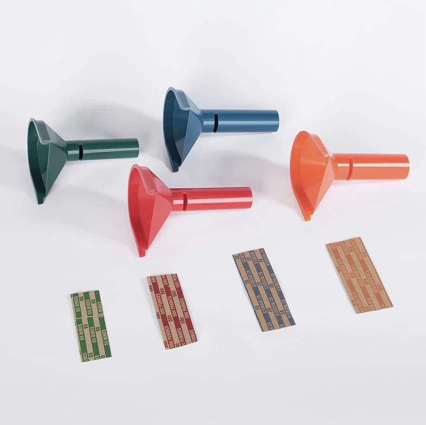 Coin Wrappers with Coin Sorter Tubes Funnel Shaped Color Coded Coin Counter Stacking Roll Sorting Tubes