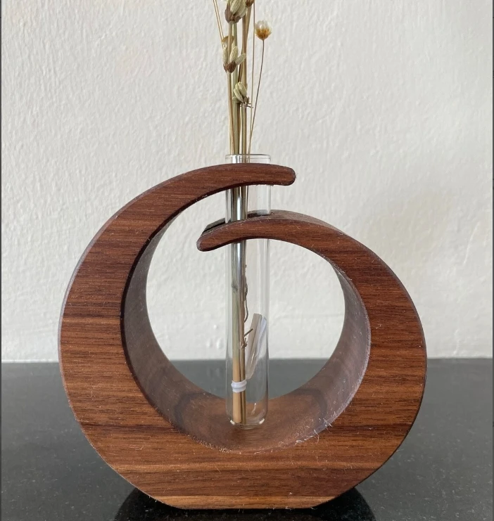 W386 Home decor wooden solid vase with glass tube