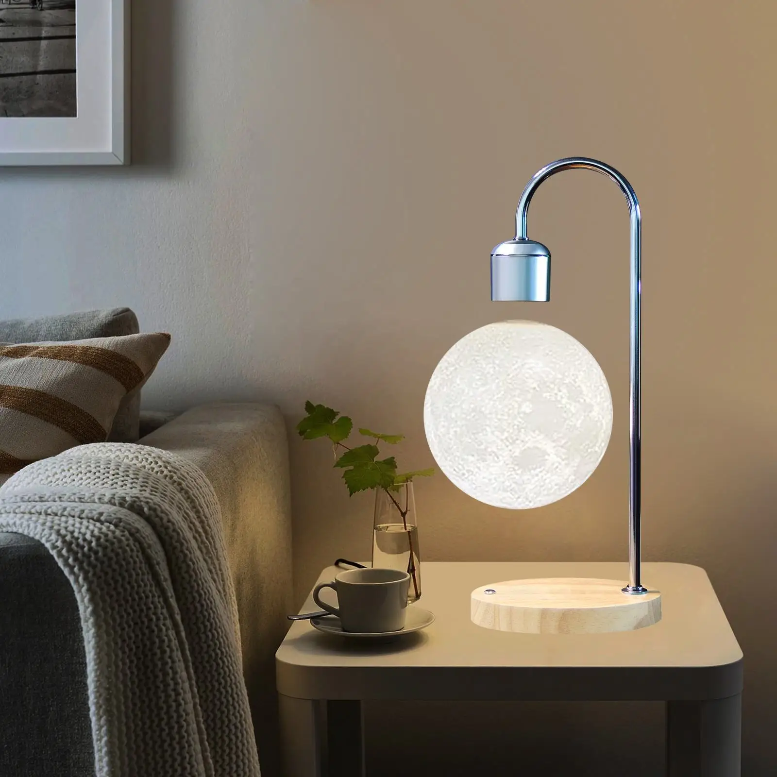 3D Printed Magnetic Levitating Moon Desk Light Study Reading Light Mobile Phone Wireless Charger Home Decor Table Lamp