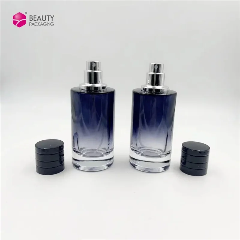 Wholesale Round Shape Atomizer Perfume Bottle 30ML 50ML Gradient Color Glass Spray Bottle with Shiny Silver Color Cap