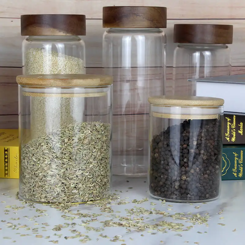High Quality High Borosilicate Glass Kitchen Use Containers Jars With Bamboo Wooden Lid
