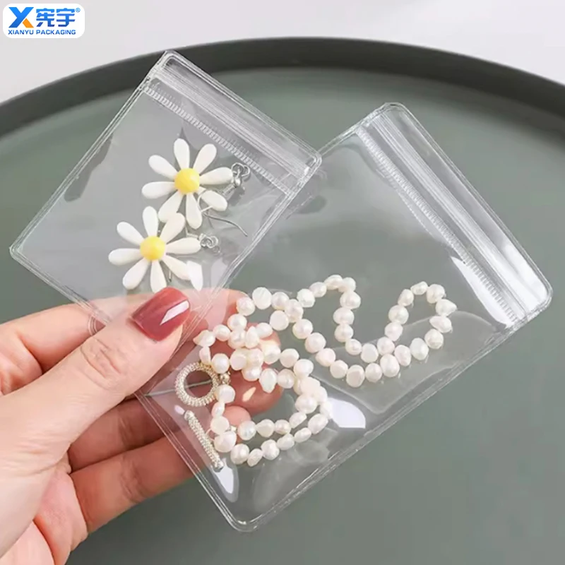 Transparent Plastic PVC Repeat Seal Storage Jewelry Bag Dustproof PVC Zipper Reusable Zip Lock for Packaging Earrings Bracelets