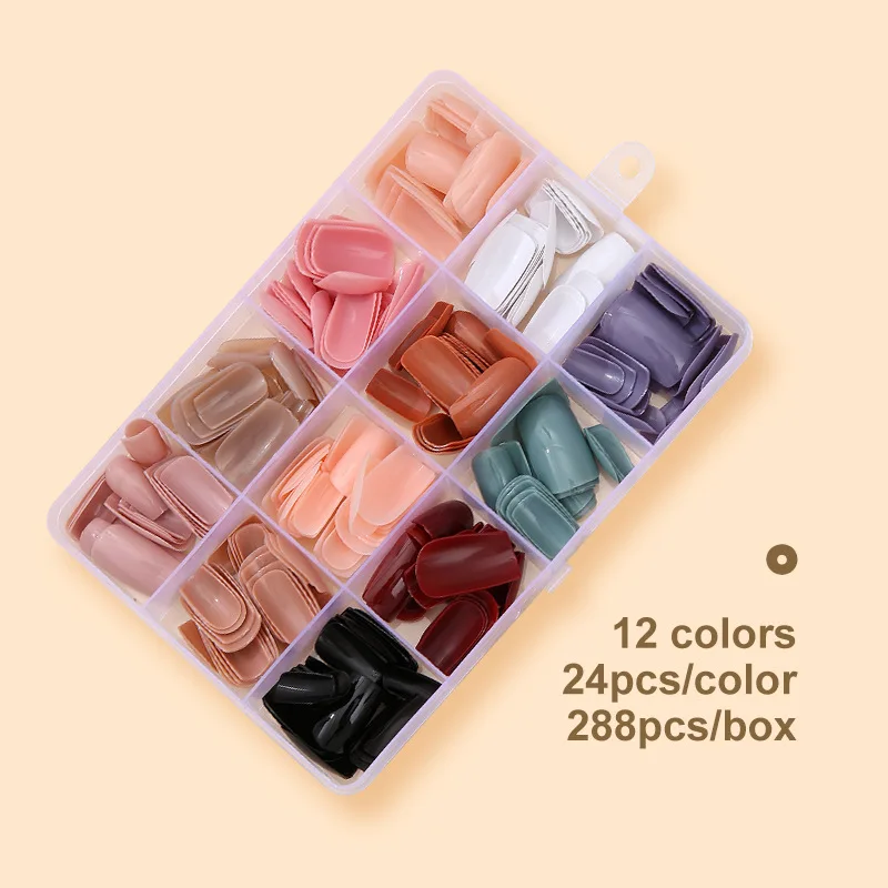 Patch Solid Color 12-color Boxed Bright Nail 288 Pieces Press on Nails