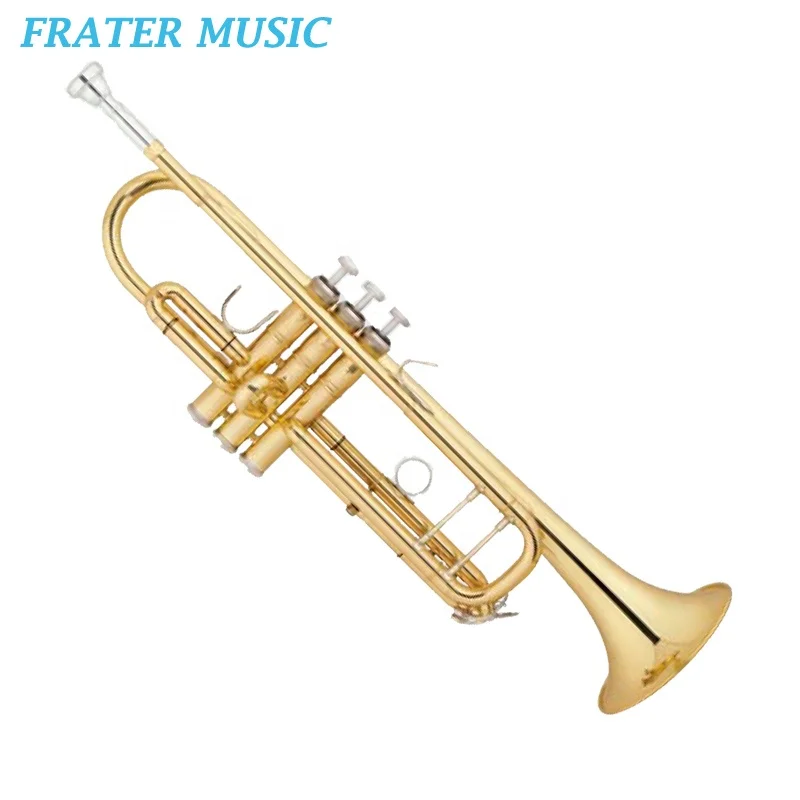 Good quality gold lacquer Bb key Trumpet with monel / yellow brass / stainless steel piston (JTR-335)