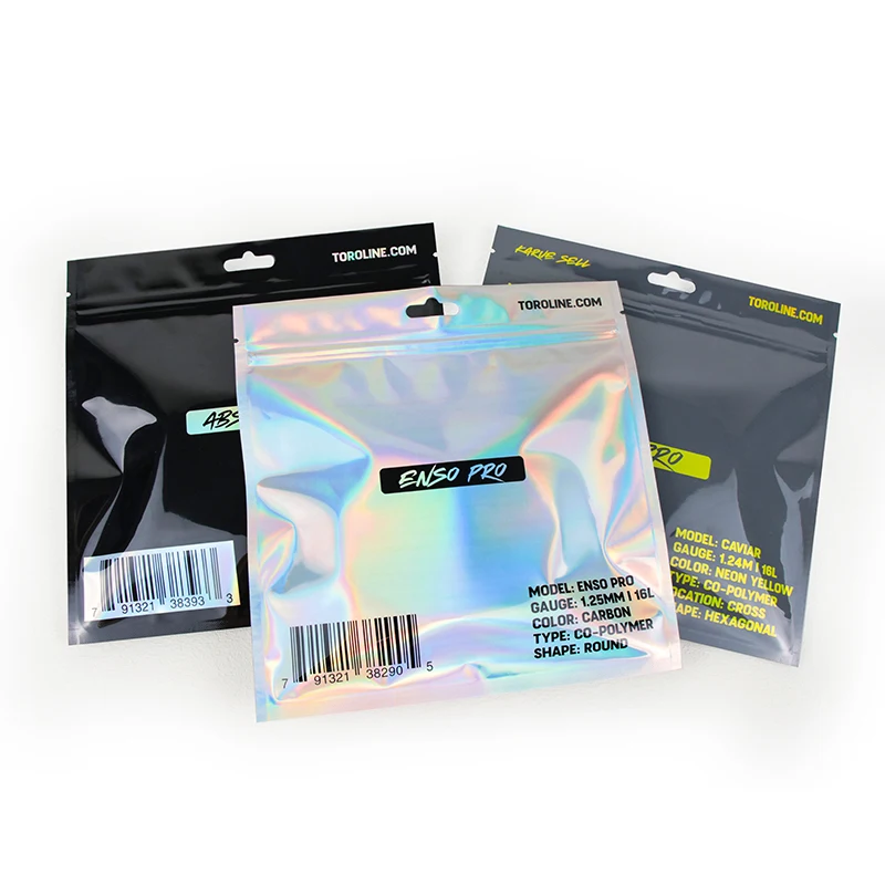 Holographic Jewelry Pouch Holographic Glossy Reflective Zipper Bags With Hang Hole  Digital Print Mylar Bag