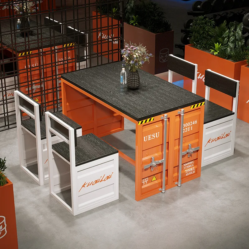 Industrial style hotel negotiation metal card seat solid wood double sofa table and chair sub