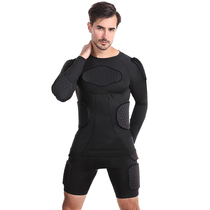 Body Safe Guard Padded Compression Shirts Long Sleeve Shoulder Rib Chest Protector Suit for Football Basketball Paintball Rugby