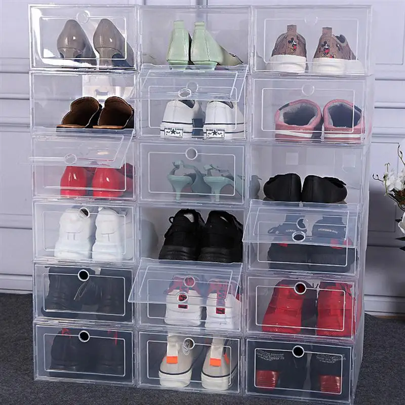 
 6Pcs Plastic Shoes Case Thickened Transparent Drawer Case Plastic Shoe Boxes Stackable Box Shoe Organizer  