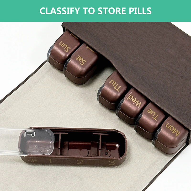 Wholesale PU Leather Pill Organizer 7 Day Weekly 21 Grid Travel Carry Leather Bag Medicine Box Tablet Container