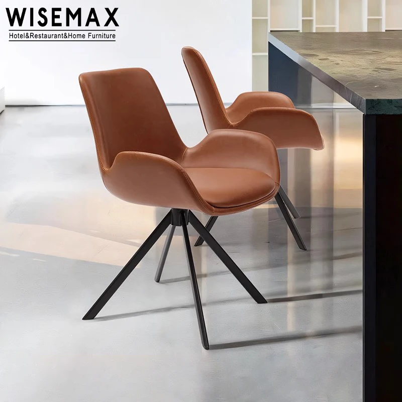 WISEMAX FURNITUREItalian роскошная мебель для дома мягкая губчатая Подушка с металлическими ножками кожаное вращающееся обеденное кресло подлокотником отеля