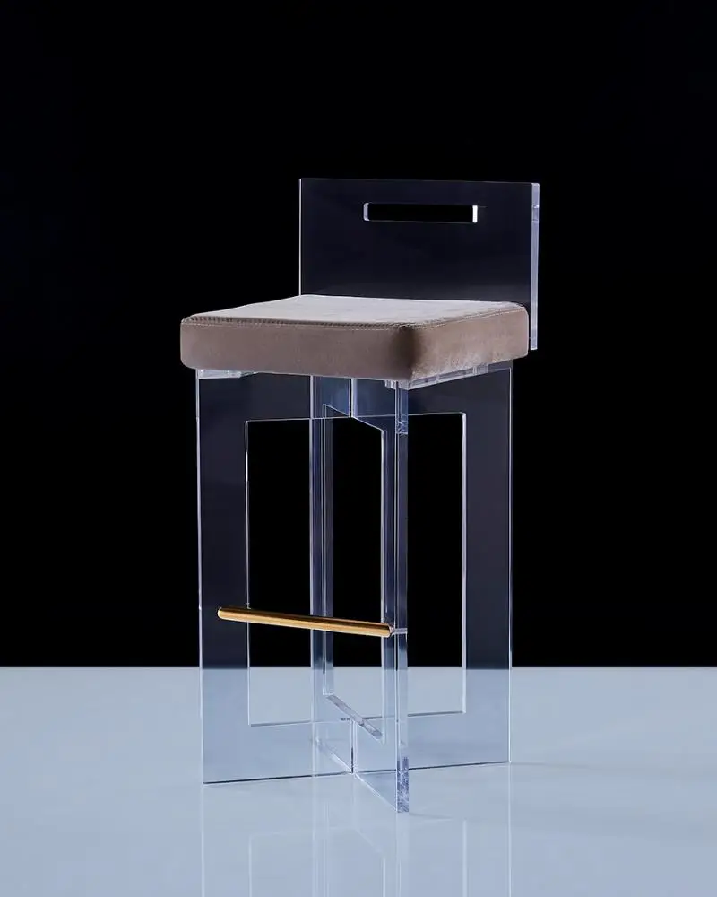 Factory Price OEM ODM Modern Design Cross Stool Transparent Acrylic High Bar Stool Chair with brass metal
