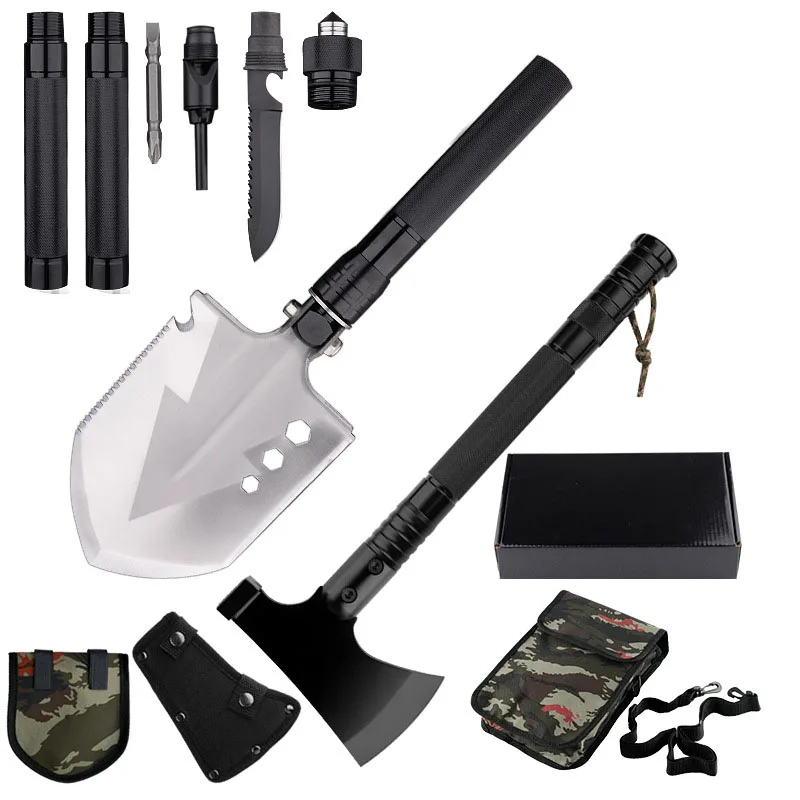 New Multi-functional Field Survival Tools Portable Folding Shovel Axe Set