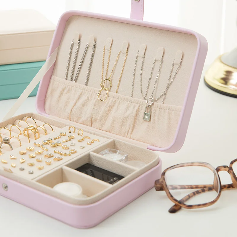 Custom Logo Round Velvet White Pink Travel Jewellery Organizer Mirror Storage Jewelry Box Case