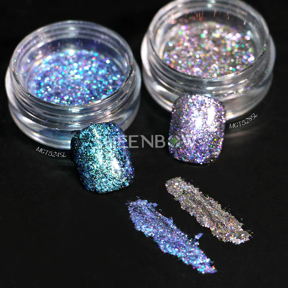 Sheenbow Pearlescent Magnetic Cat Eye Shiny 3D Colour Holographic Rainbow Nail Art Blue Purple Shimmer Flakes Pigment