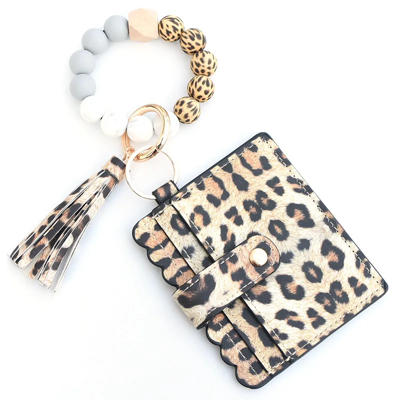 2023 Hot Sale 42 colors Christmas Plaid Strawberry Leopard Keychain Wallet Wristlet Bangle Bracelet Silicone Beads Keychain