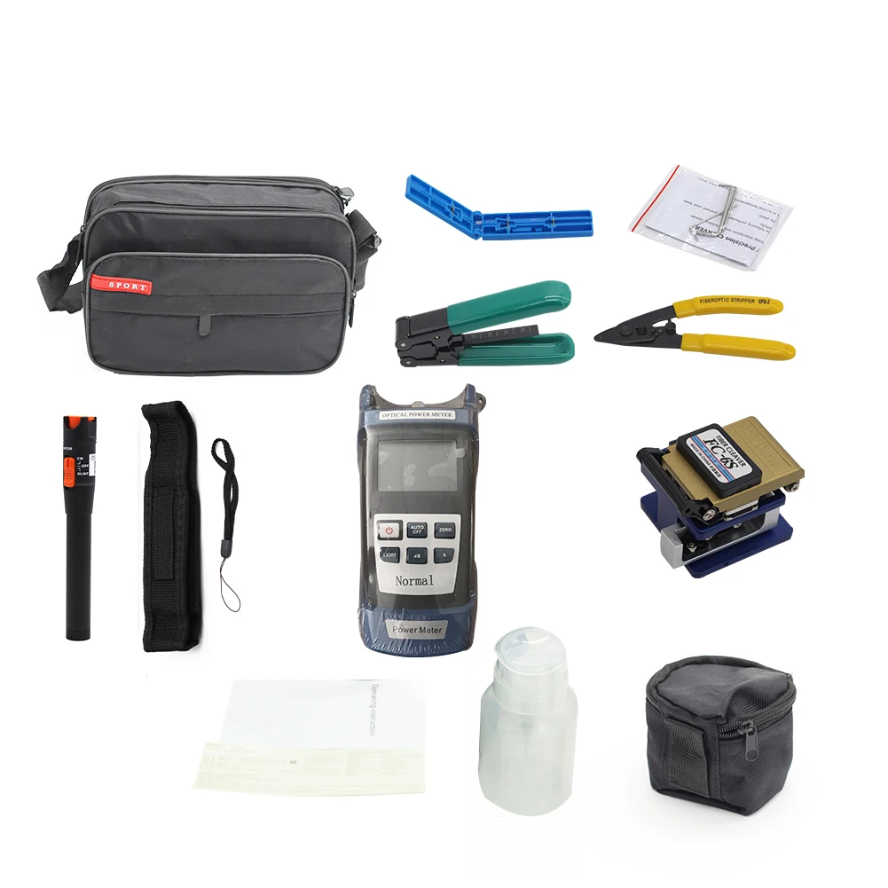 Tool Kit 10 In 1 Contains Optic Fiber Fc-6s Cleaver Vfl 10mw Opm Stripper Drop Cable Stripper Tool Kit Set