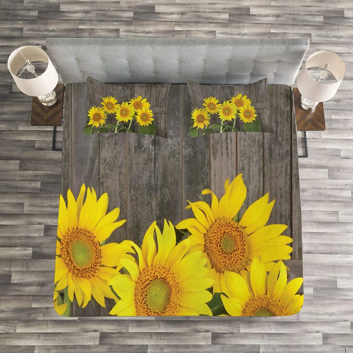Helianthus Sunflowers Against Weathered Aged Fence Summer Garden Photo