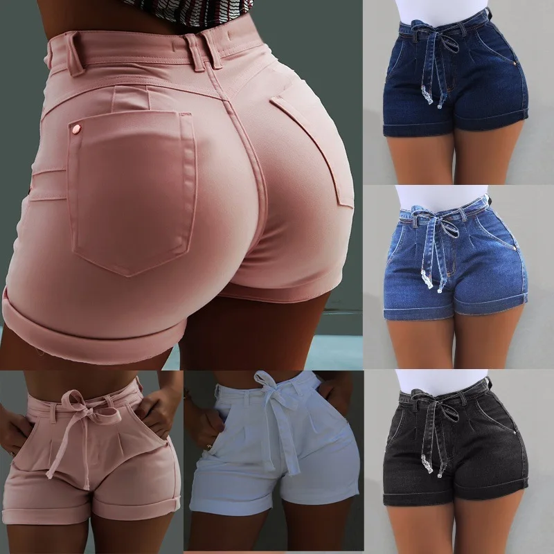 Denim Women Short Waist Elastic Waisted Womens Summer 2022 Jean Black Booty Woman High Wasted Jeans Shorts High-waisted