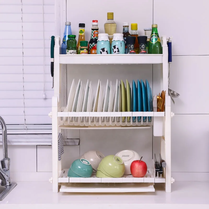 BAOYOUNI 3 Tier Spoon Kitchen Knife Holder Storage Rack Stainless Steel Plastic Organizer Stand Dish Plate Drainer Shelf Racks