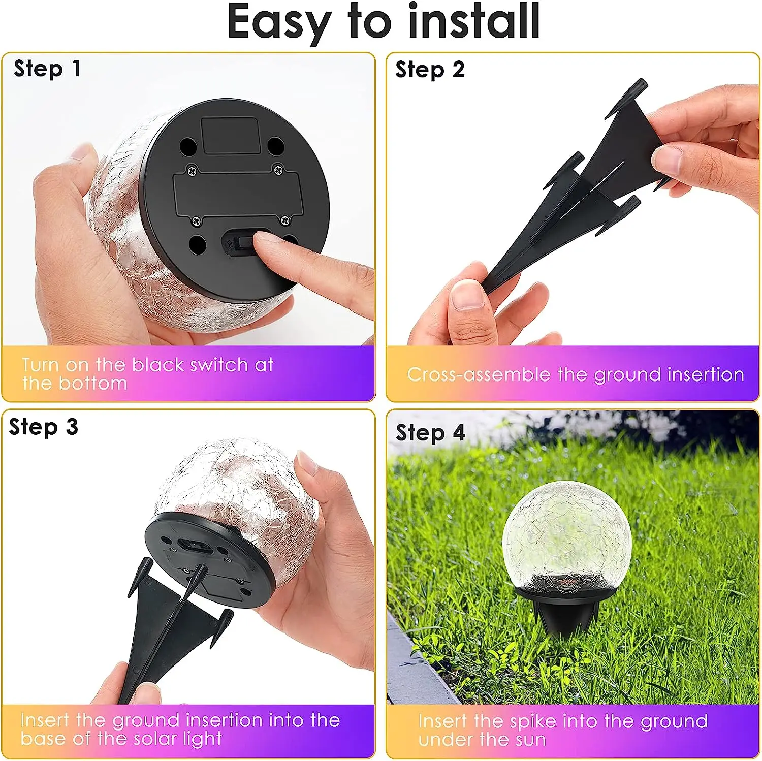 Garden Solar Lights Outdoor Decorative LED Colored Cracked Glass Solar Globe Lights Upgraded Waterproof Ball Lights for Yard