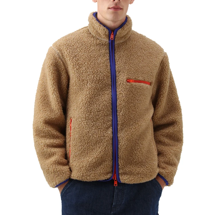 Customized Outerwear Thick Waterproof Reversible Jacket Custom Winter Sherpa Fleece Jackets For Men