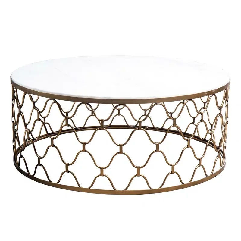 Modern Luxury Nordic Wrought Iron Marble Gold Round Coffee Table for Living Room Furniture